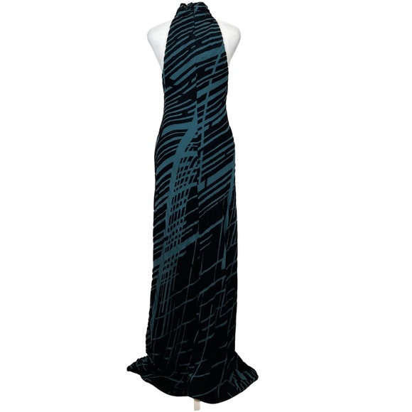 Andrea Polizzi for Rex Lester High Neck Velvet Silk Blend Teal Y2K Maxi Dress 8 - Picture 5 of 9